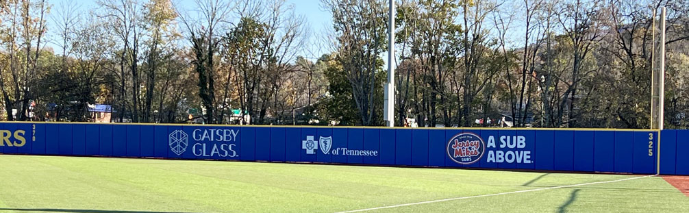 Custom Outfield Wall Padding with Graphics at Thomas Baseball Stadium by Field Wall Pads