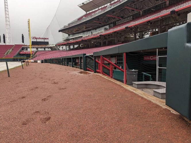 Custom Dugout Rail Pads at Great American Ballpark Installed by Field Wall Pads