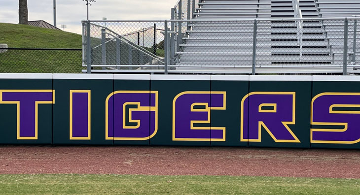 Custom Outfield Wall Pads with Graphics at Tiger Park by Field Wall Pads