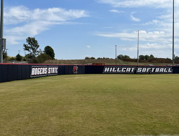 Custom Outfield Wall Padding with Graphics at Hillcat Softball Field by Field Wall Pads