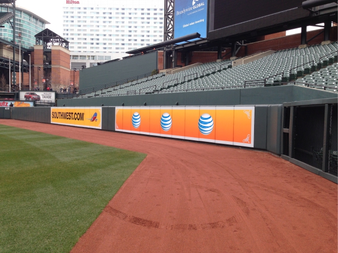 Custom Outfield Wall Padding with Graphics at Oriole Park At Camden Yards by Field Wall Pads